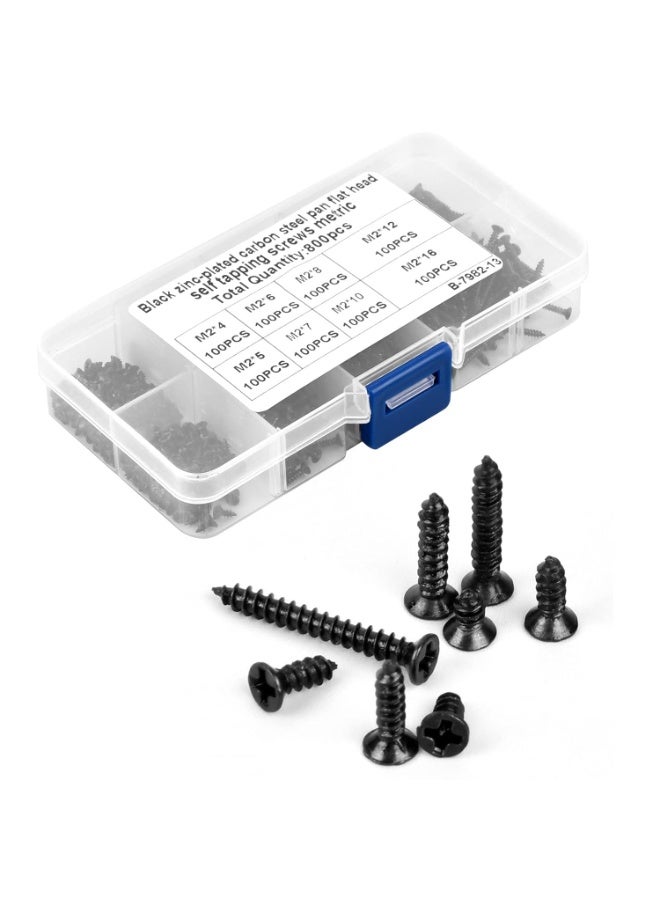 VIUAUAX 800 Pcs M2 Self Tapping Screw Kit Small Black Carbon Steel Self Drilling Screws Tiny Wood Screw Flat Countersunk Cross Head Screws Assortment Set for Wood Soft Metal Plastic 4/5/6/7/8/10/12/16 mm - Image 4